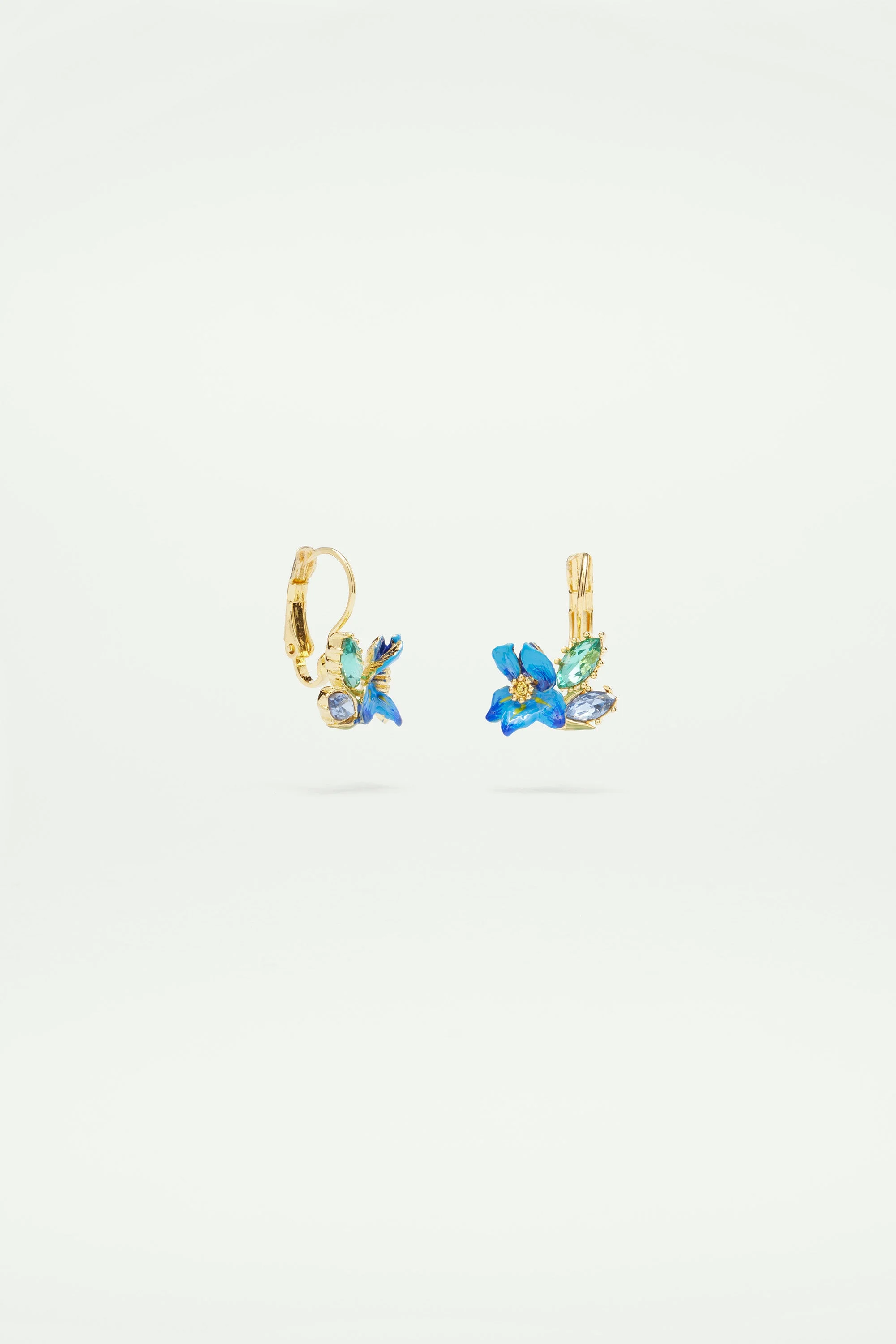 Boucles d'oreilles dormeuses iris de sibérie et verre facetté | Bleu