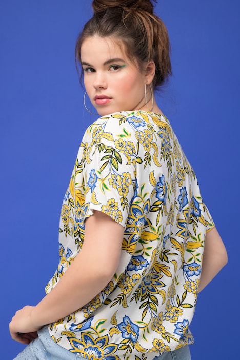 T-Shirt, oversized, Flowerprint, Rundhals, Halbarm