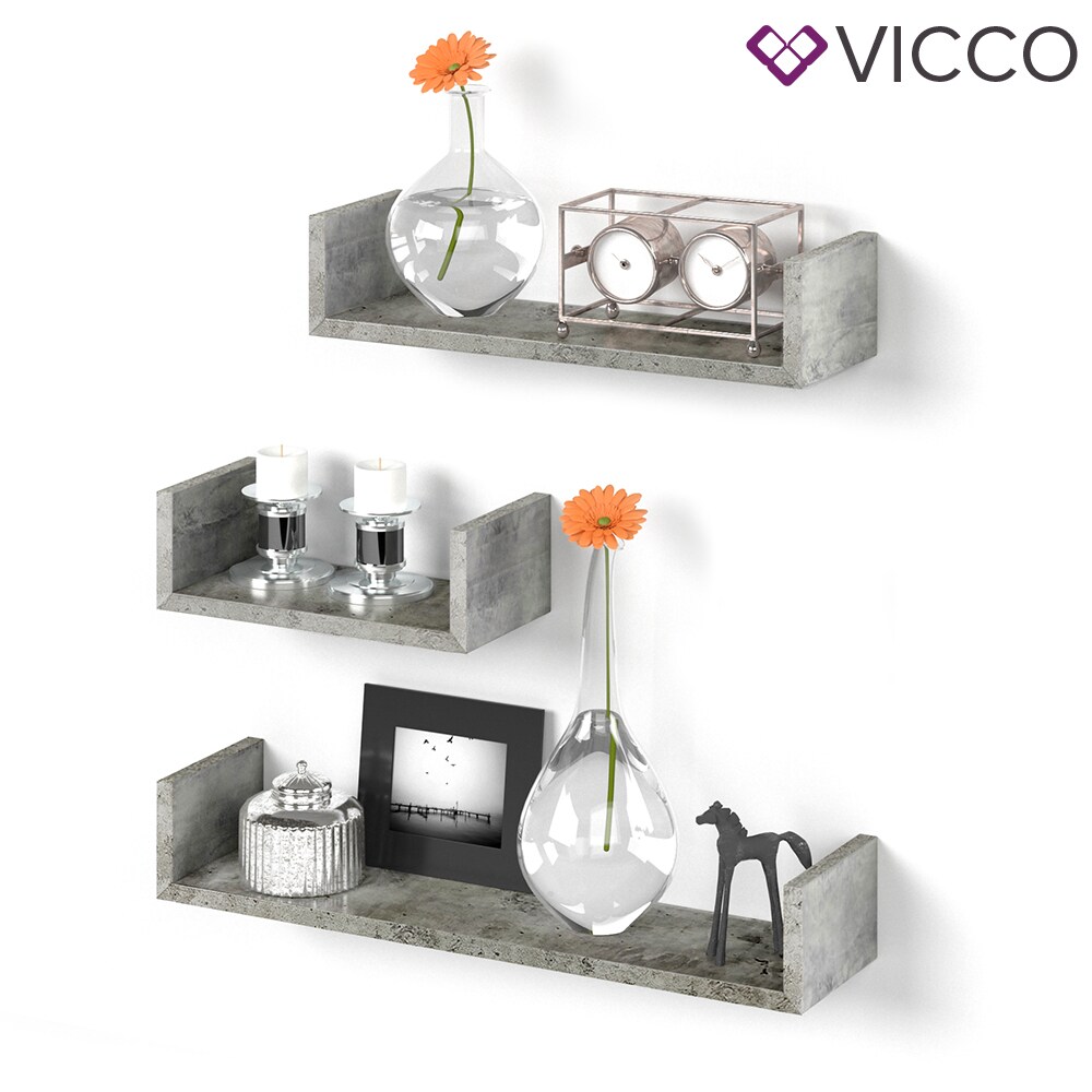 VICCO 3er Set Wandregal Hängeregal Bücherregal Wandboard Trend Regal Beton