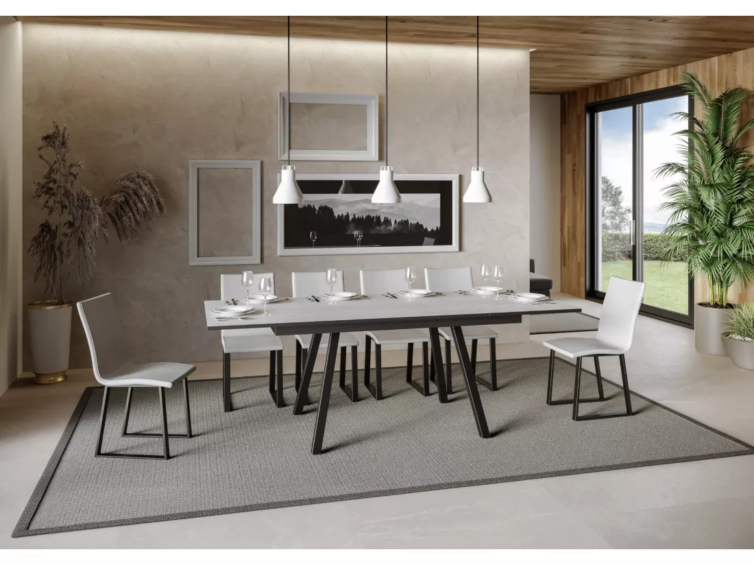 Table extensible 90x160/220 cm Mirhi Frêne Blanc cadre Anthracite