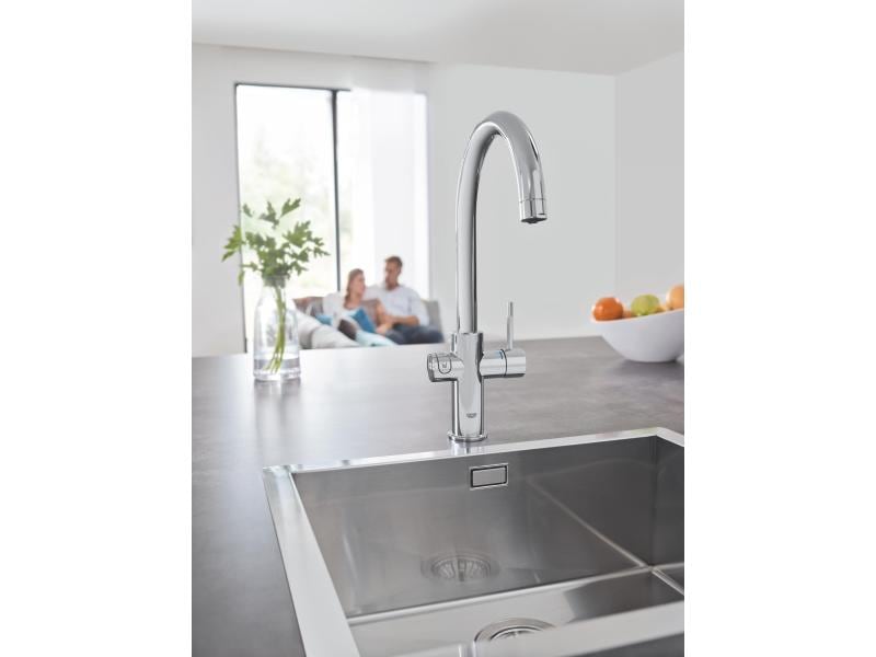 GROHE Küchenarmatur Blue Home C-Auslauf, Starter Kit, Chrom Die frischste Wasserquellen