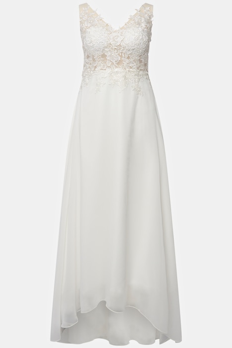 Brautkleid, A-Linie, Schleppe, V-Ausschnitt, ärmellos