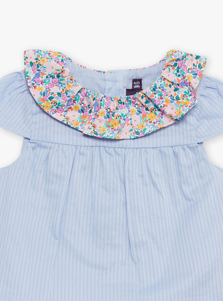 Blouse et bloomer ciel à imprimé fleuri et à rayures