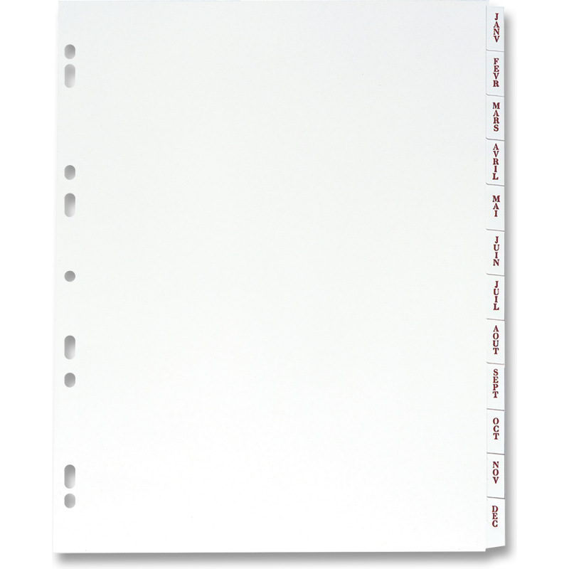 Intercalaires mensuels A4+ 12 positions pvc 19/100 blanc