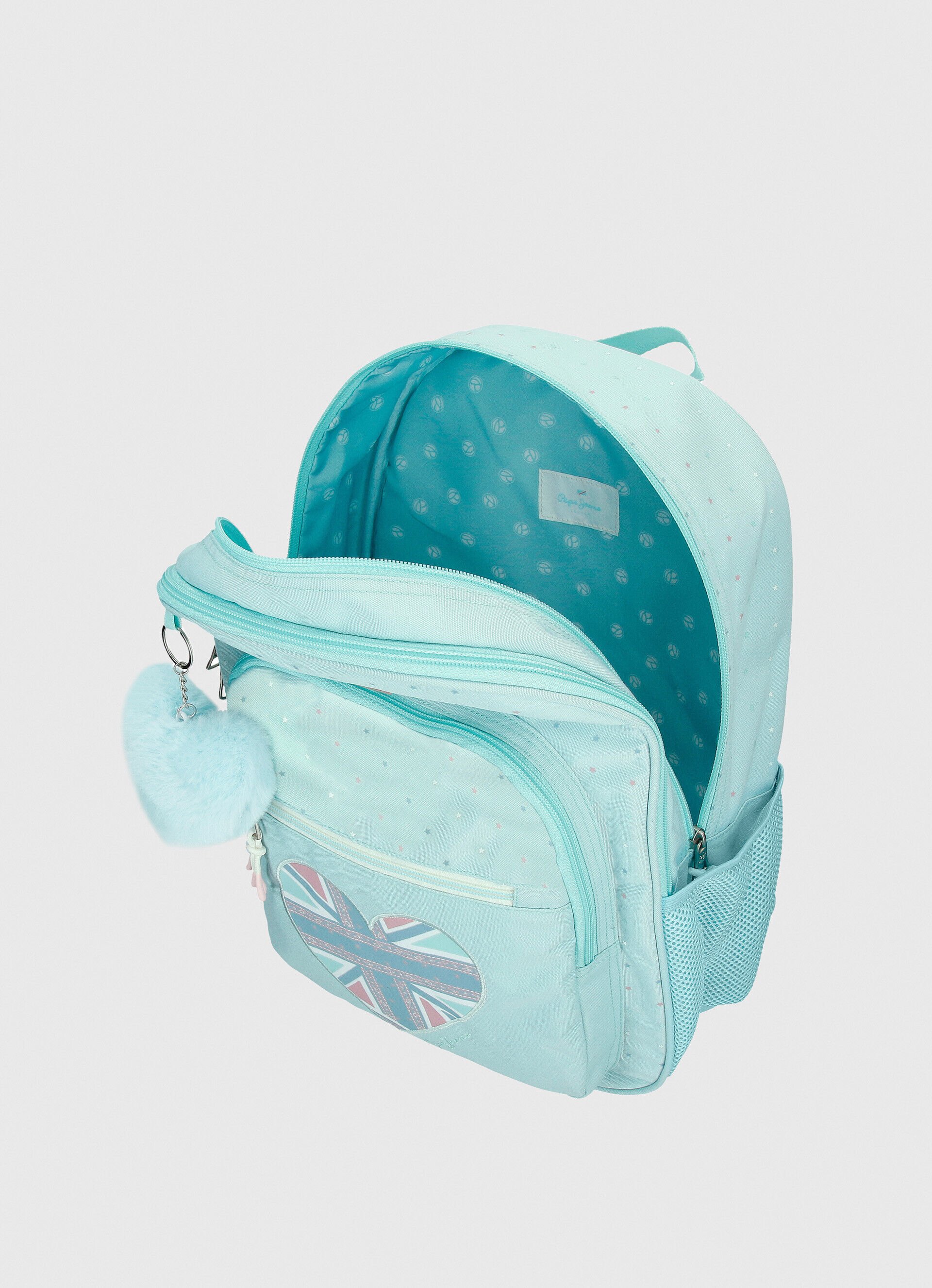 Mochila escolar com estampa de bolinhas - azul turquesa claro, tamanho único