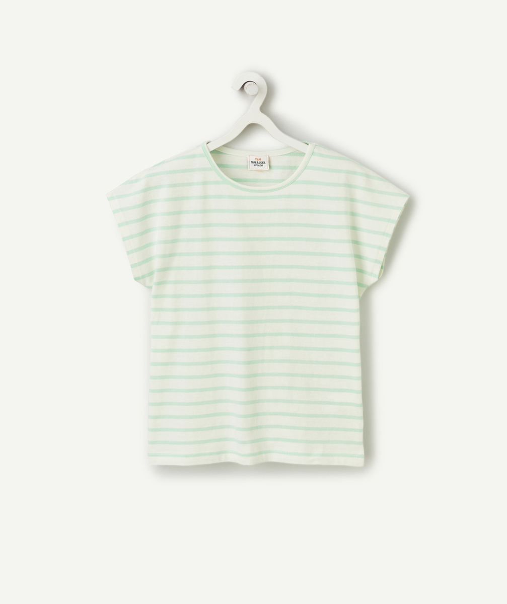 t-shirt manches courtes fille en coton bio à rayures vertes