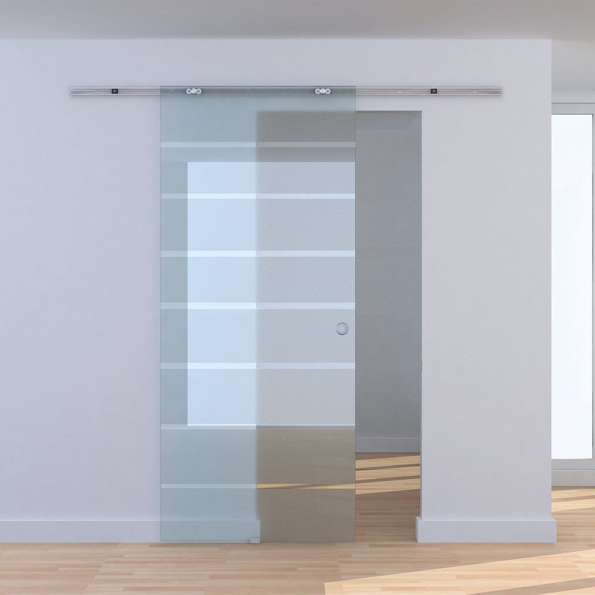 HOMCOM Glazen schuifdeur, schuifdeur, glazen deur, binnendeur, gedeeltelijk gematteerd, 900 x 2050 mm