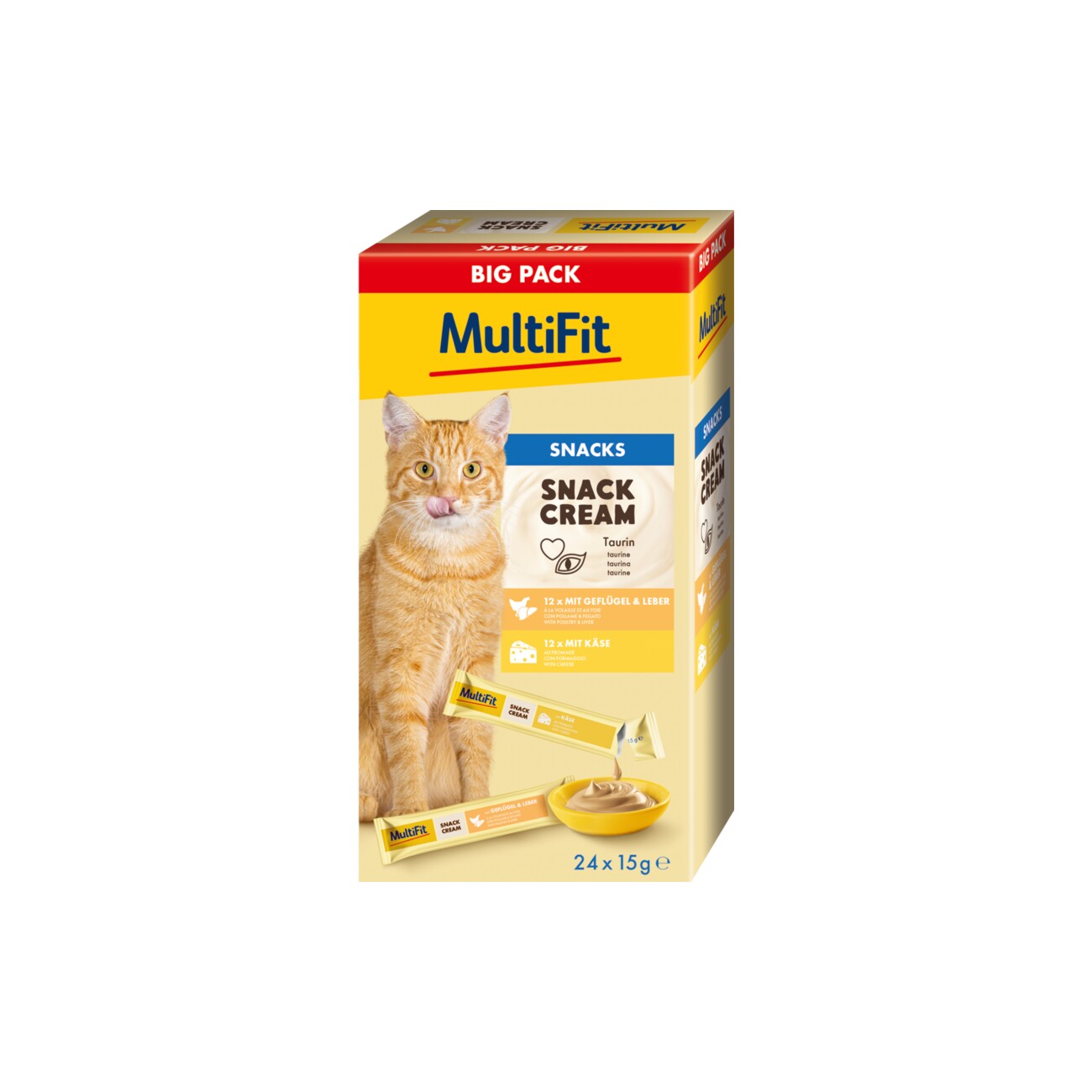 MultiFit SnackCream Katze 24 x 15 g Big Pack 2 Sorten Geflügelleber und Käse
