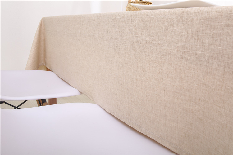 (130x220cm) Leinen-Baumwoll Tischdecke Esszimmer Home Deko Wasserabweisendes Tisch Tuch Uni Design - Beige