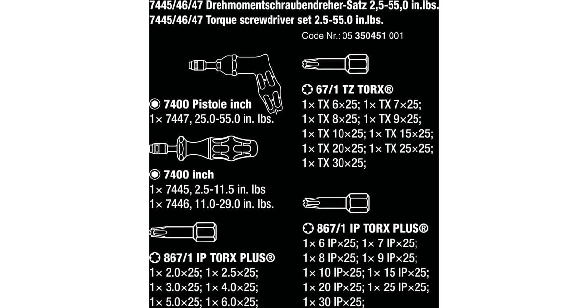 Wera7445/46/47 Kraftform Schroevendraaierset 2,5-55,0 in.lbs.  (Zwart/groen, 27-delig, met Rapidaptor snelspanboorhouder)
