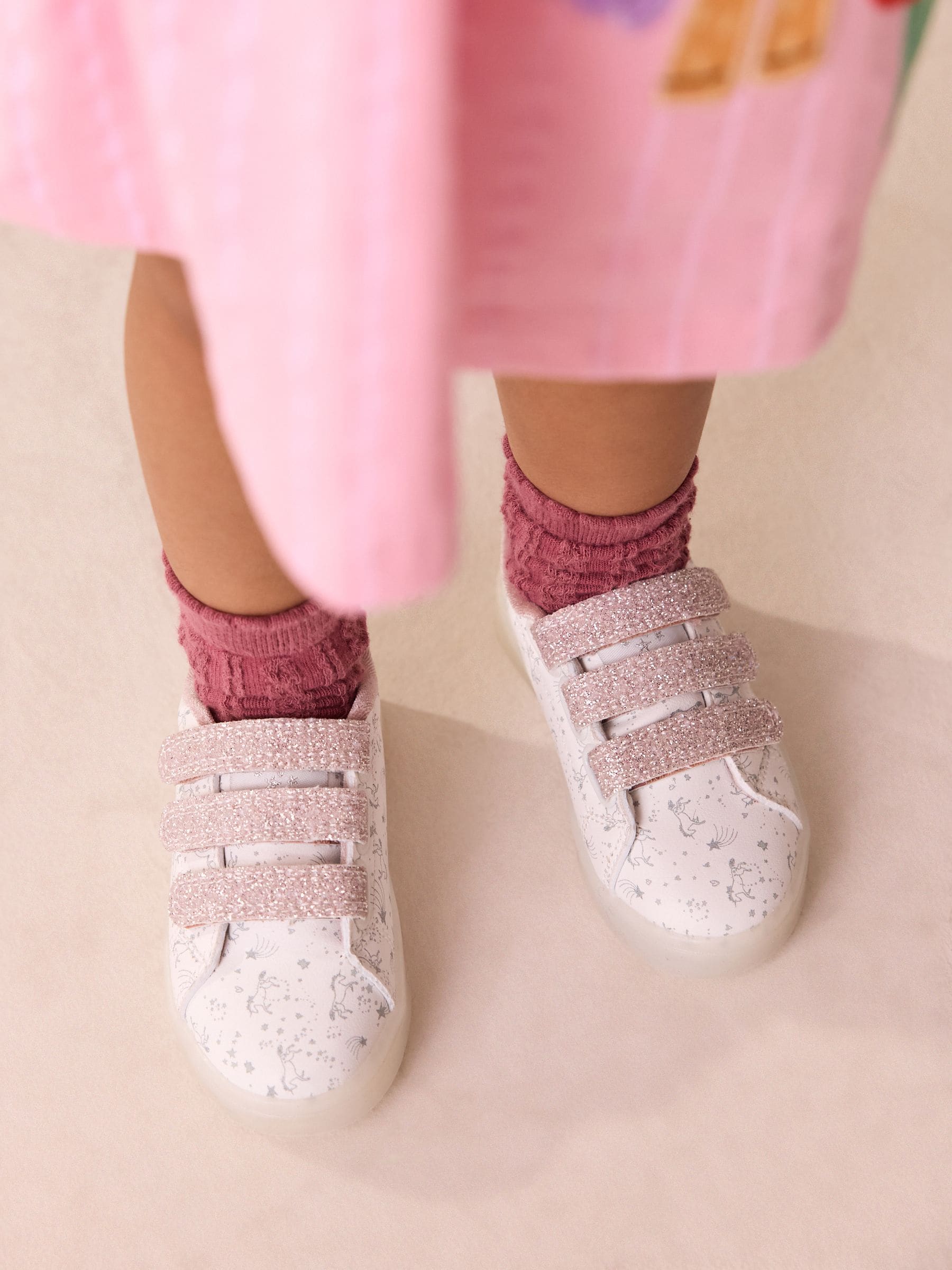 Wit met eenhoornprint - Touch Fasten Light Up Trainers