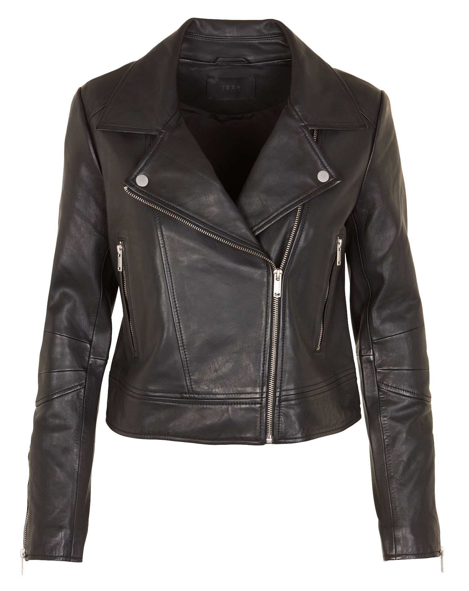 Blouson court zippé en cuir d'agneau | Noir