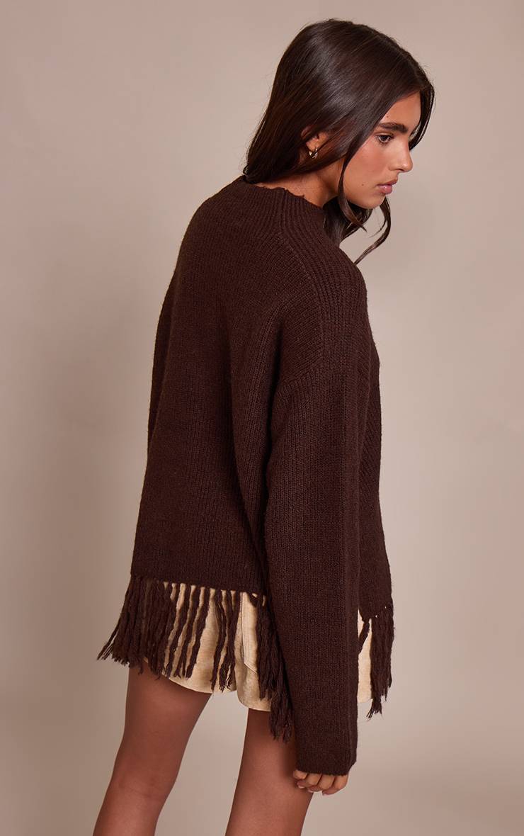 Chocolat Synthétiquell Oversize Col Rond À Franges