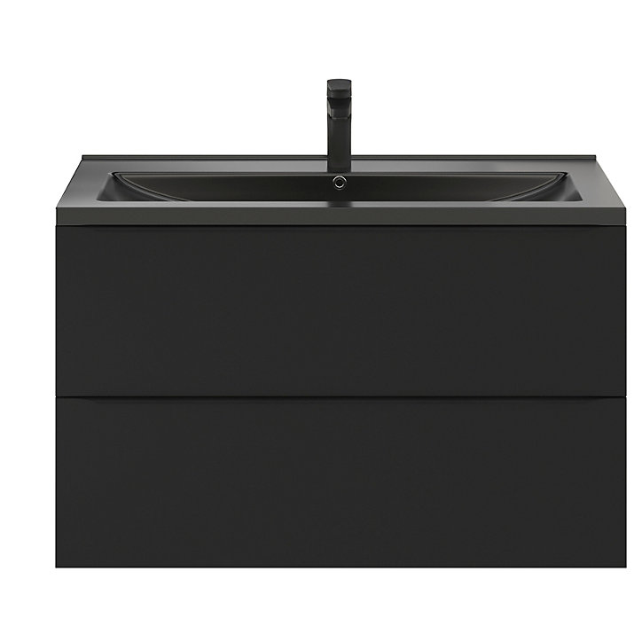 Ensemble salle de bains l.100 cm meuble à suspendre Imandra noir mat + plan vasque céramique noir