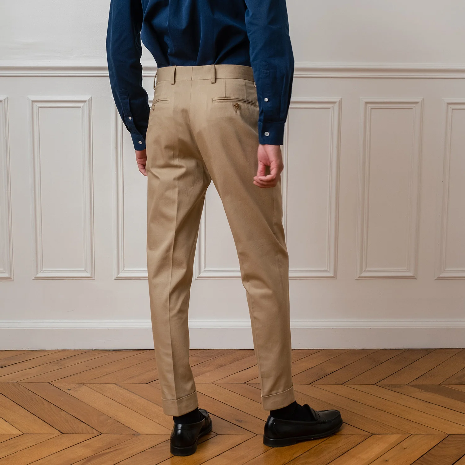 Beige cotton pleated pants