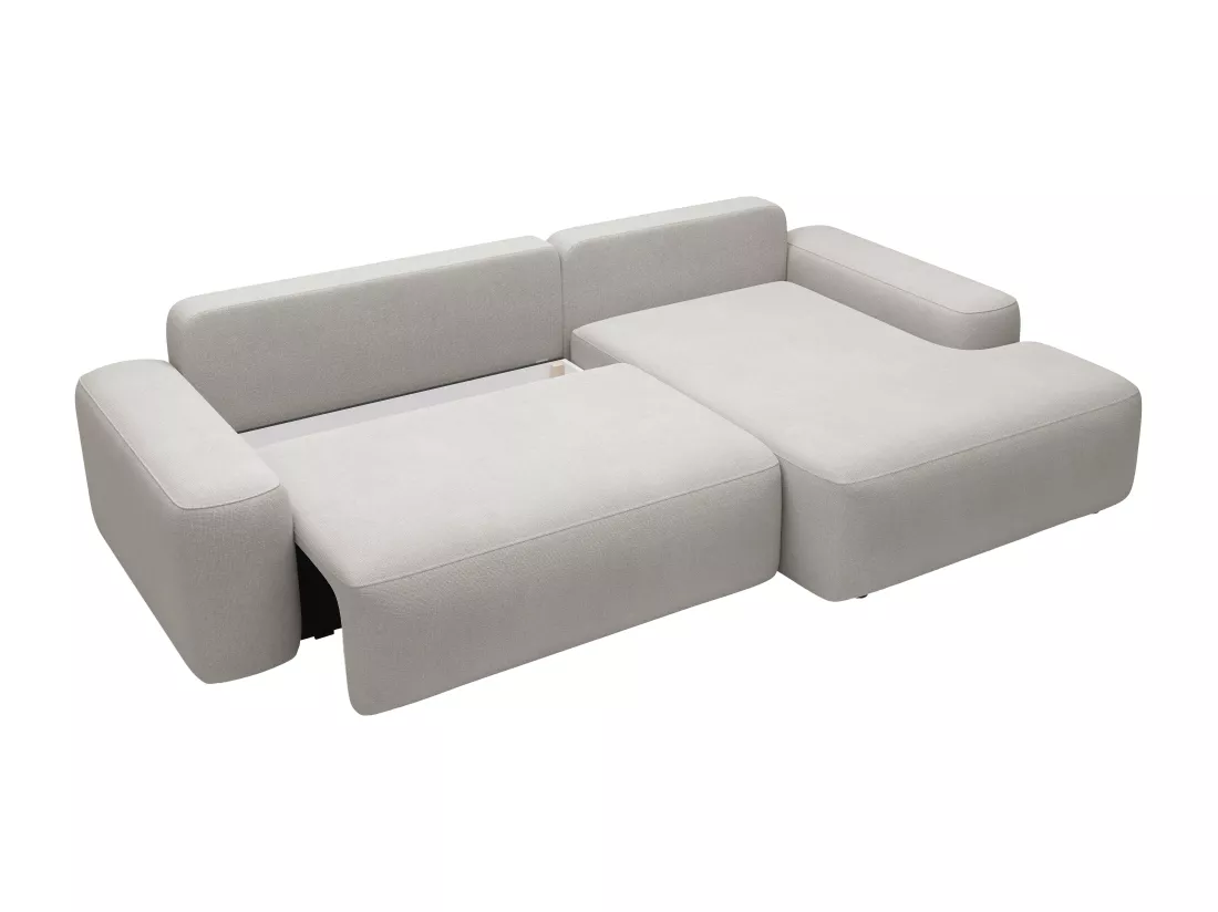 Canapé d'angle droit convertible en tissu texturé gris clair DAVISO