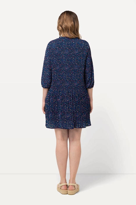 Plissee-Minikleid, Rüschen-Stehkragen, 3/4-Arm, doppellagig