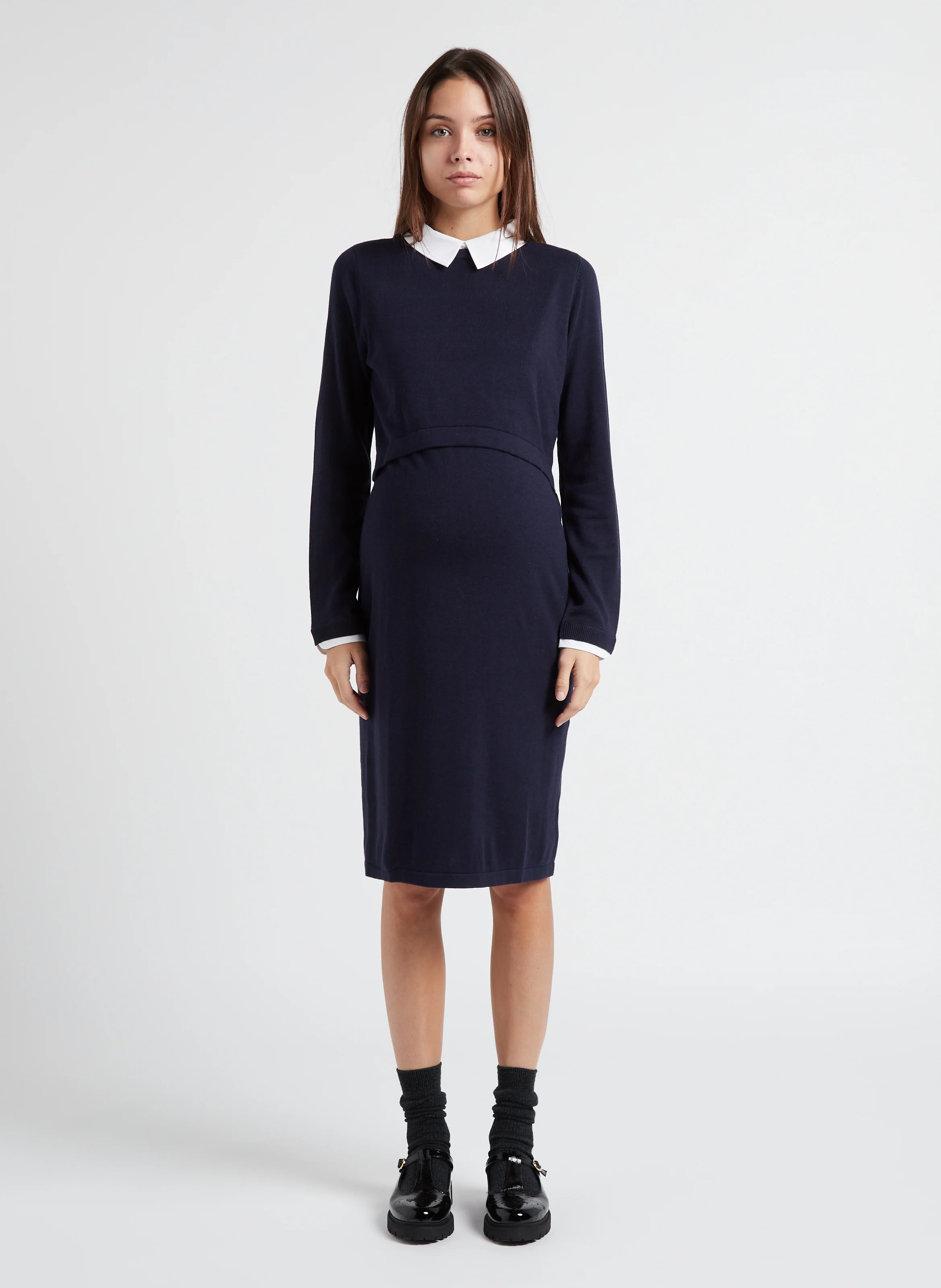 HARLENE - Robe pull de grossesse en coton mélangé | Bleu