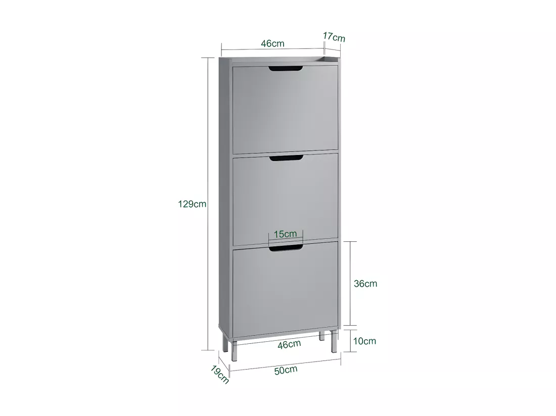 SoBuy Meuble à Chaussures Meuble de Rangement à Chaussures avec 3 Abattants Armoire à Chaussures Commode à Chaussures Meuble d'Entrée Rangement pour Chaussures – Gris, 50x19x129 cm, FSR151-H-HG