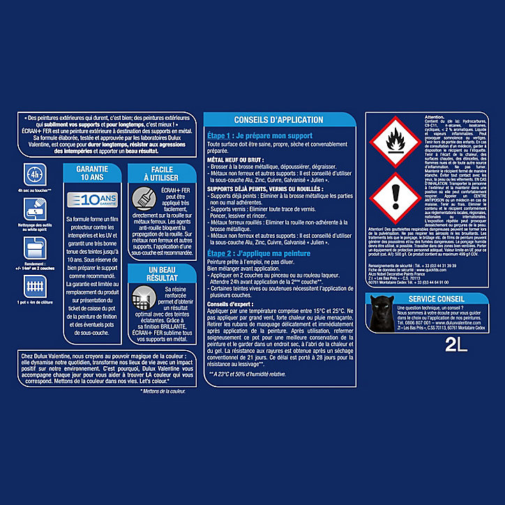 Peinture extérieure Ecran+ Fer protection antirouille Dulux Valentine brillant blanc crème RAL 9001 2L