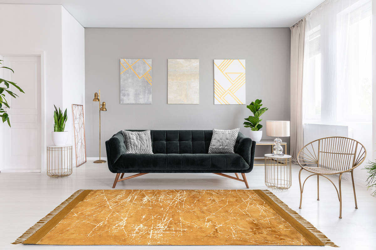 Kurzflorteppich DOLCE VITA 200 - gold - handgewebt - 80x150 cm