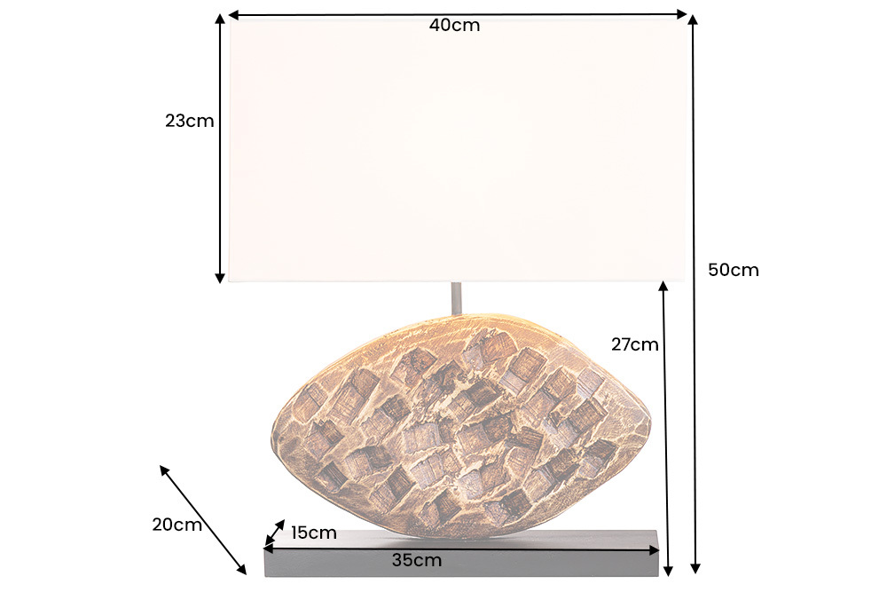 Design Tischlampe REEF 50cm Regenbaum Massivholz handmade Baumwollschirm weiß
