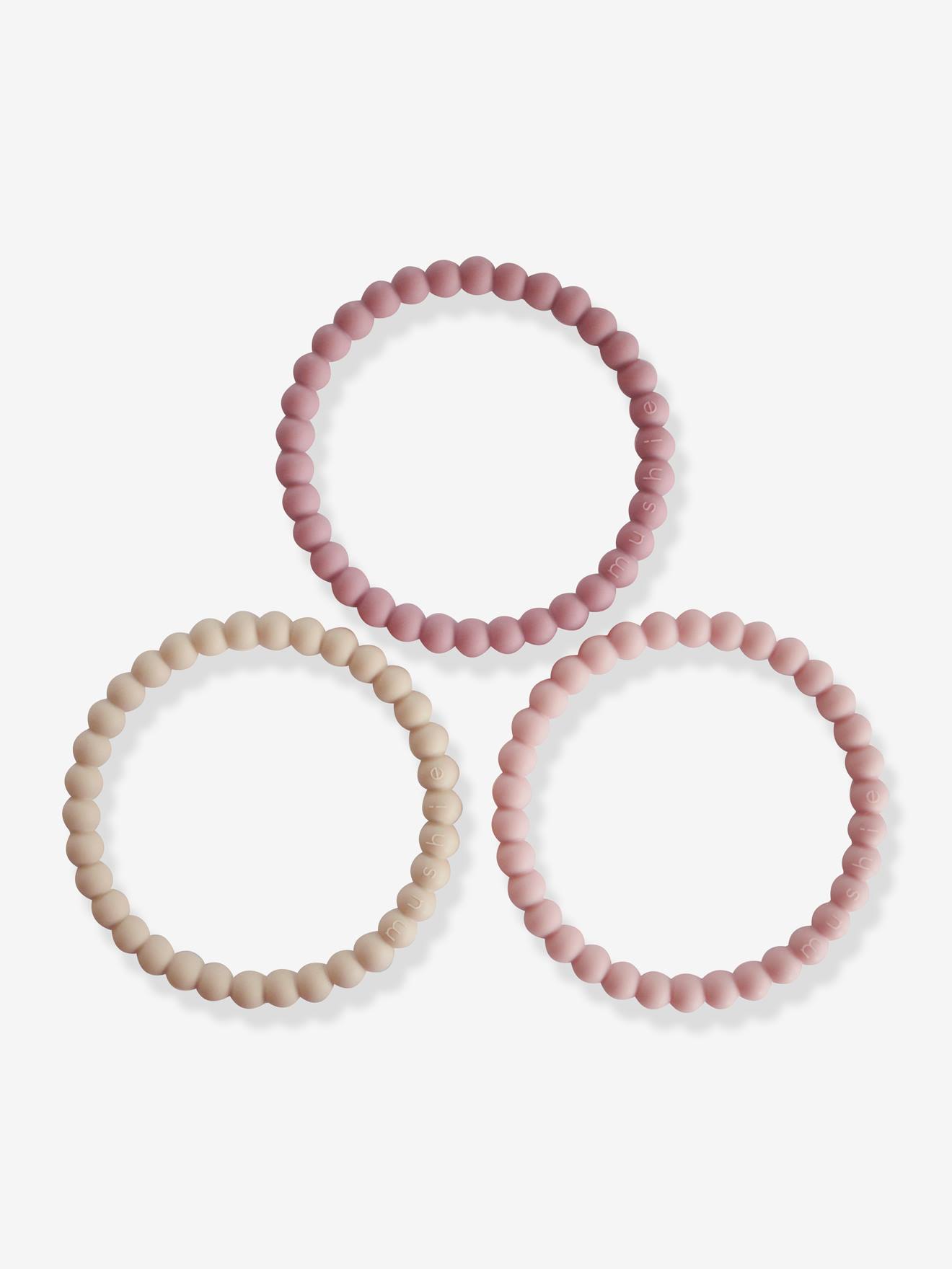 Lote com 3 pulseiras de dentição com contas.