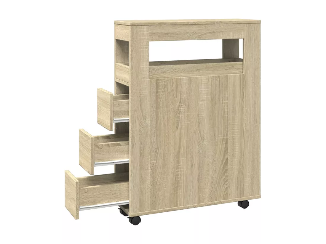 Meuble étroit de salle de bain à roulettes chêne sonoma