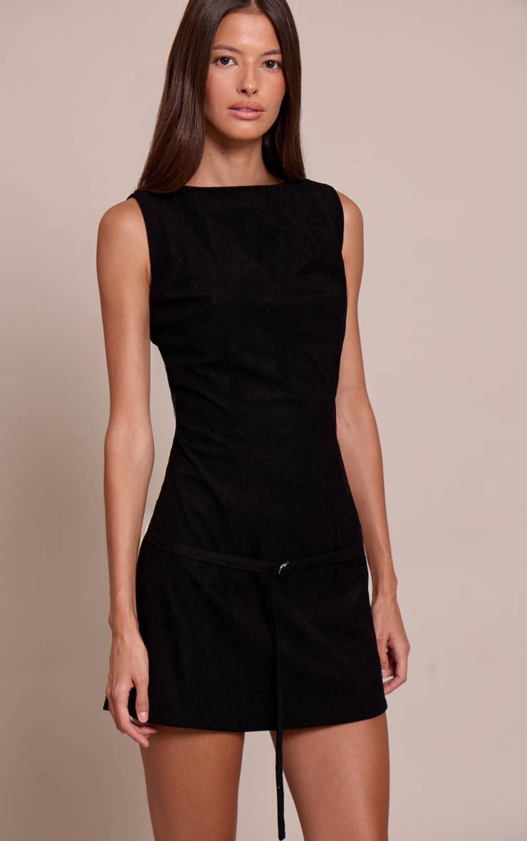 Noir Robe Moulante À Détail Ceinture Cordon