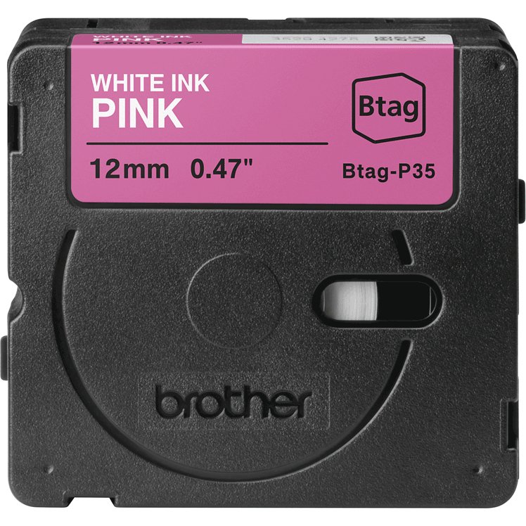 Brother BTAG-P35 – Ruban adhésif Brotherblanc sur rose, 12 mm de large, non laminé