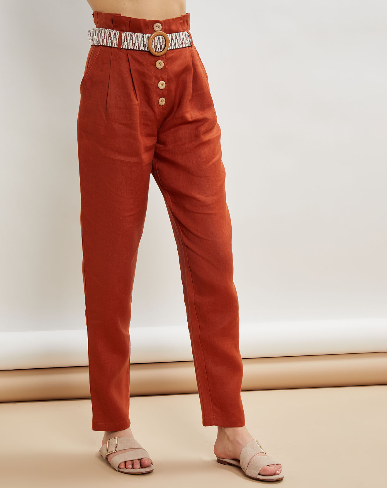 La Petite Francaise Pantalon 100% Lin Peter acajou