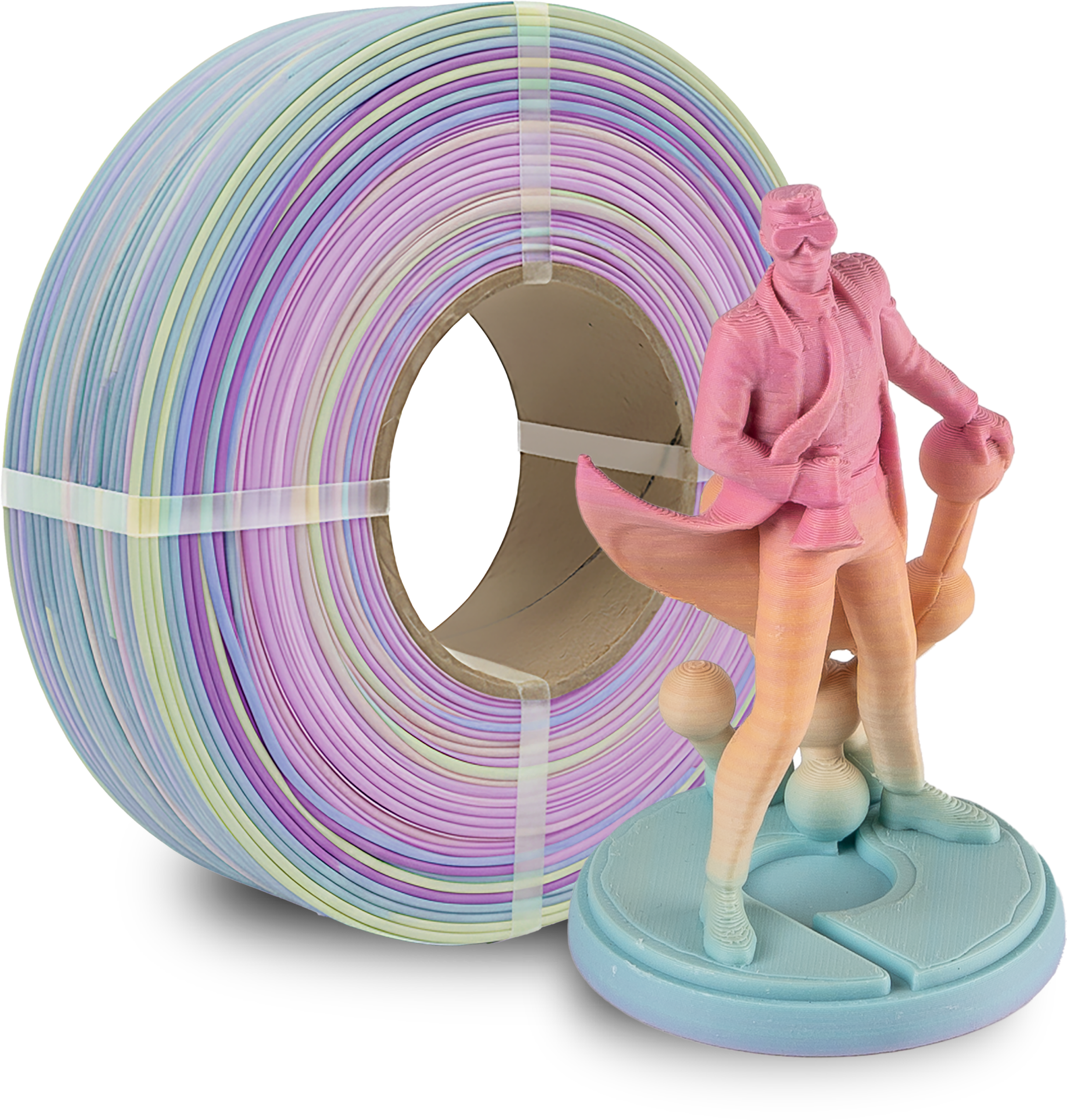 Polymaker  Panchroma™ PLA Refill Gradient Matte Pastel Rainbow, 1,75 mm / 1000 g    Wunderschöne Farbverläufe mit mattem Finish in Pastel Rainbow, ohne Spule