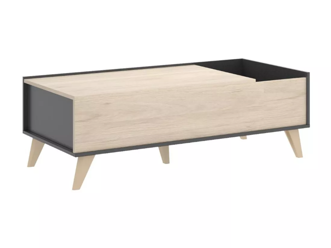 Table basse relevable KOLYMA - 1 niche - Coloris : Chêne & Anthracite