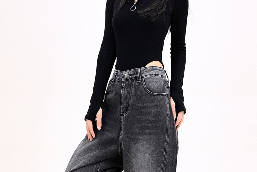 Moon City - High Waist Washed Wide Leg Jeans
