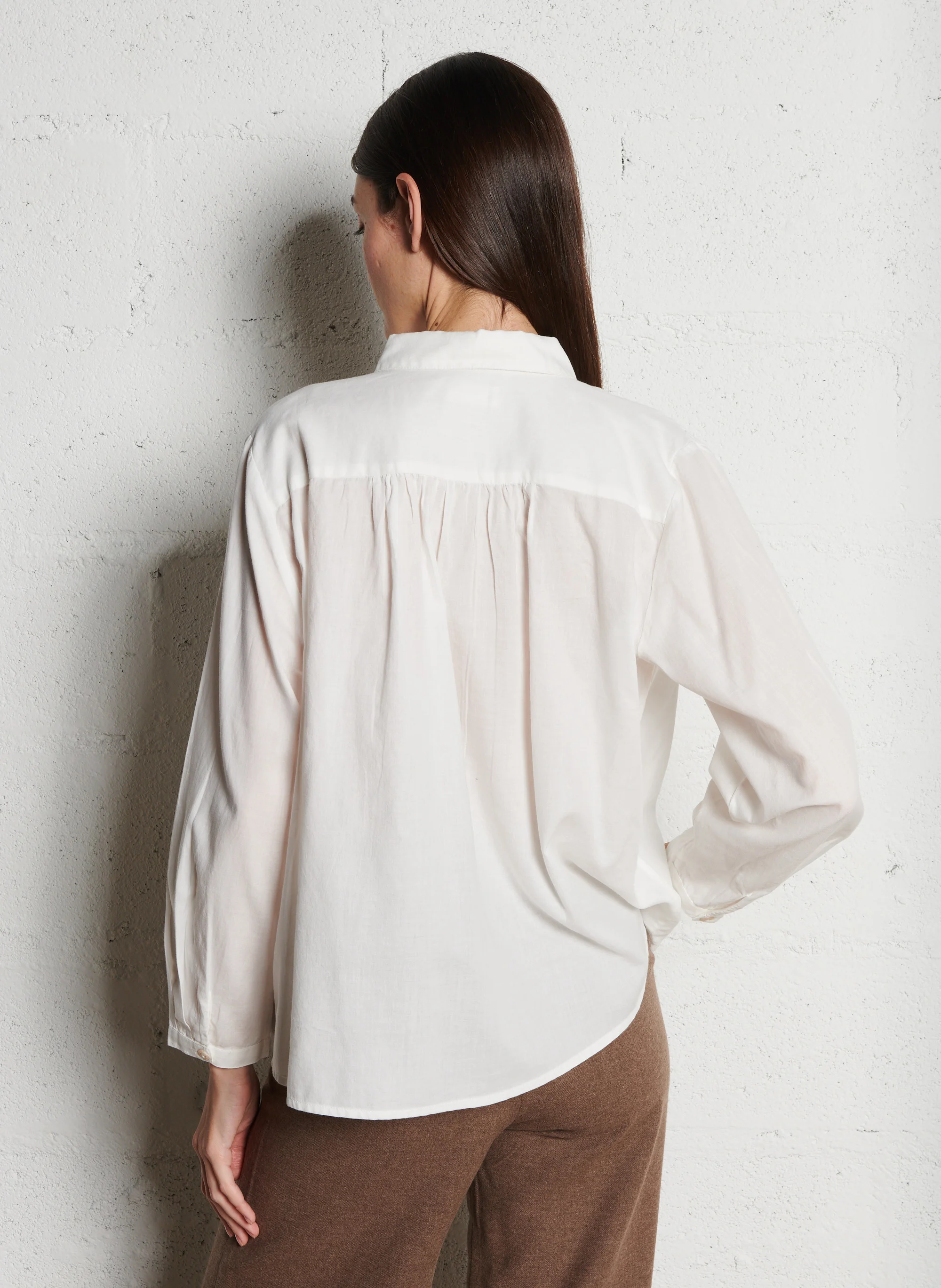 RUDEON - Blouse col chemise en coton| Blanc