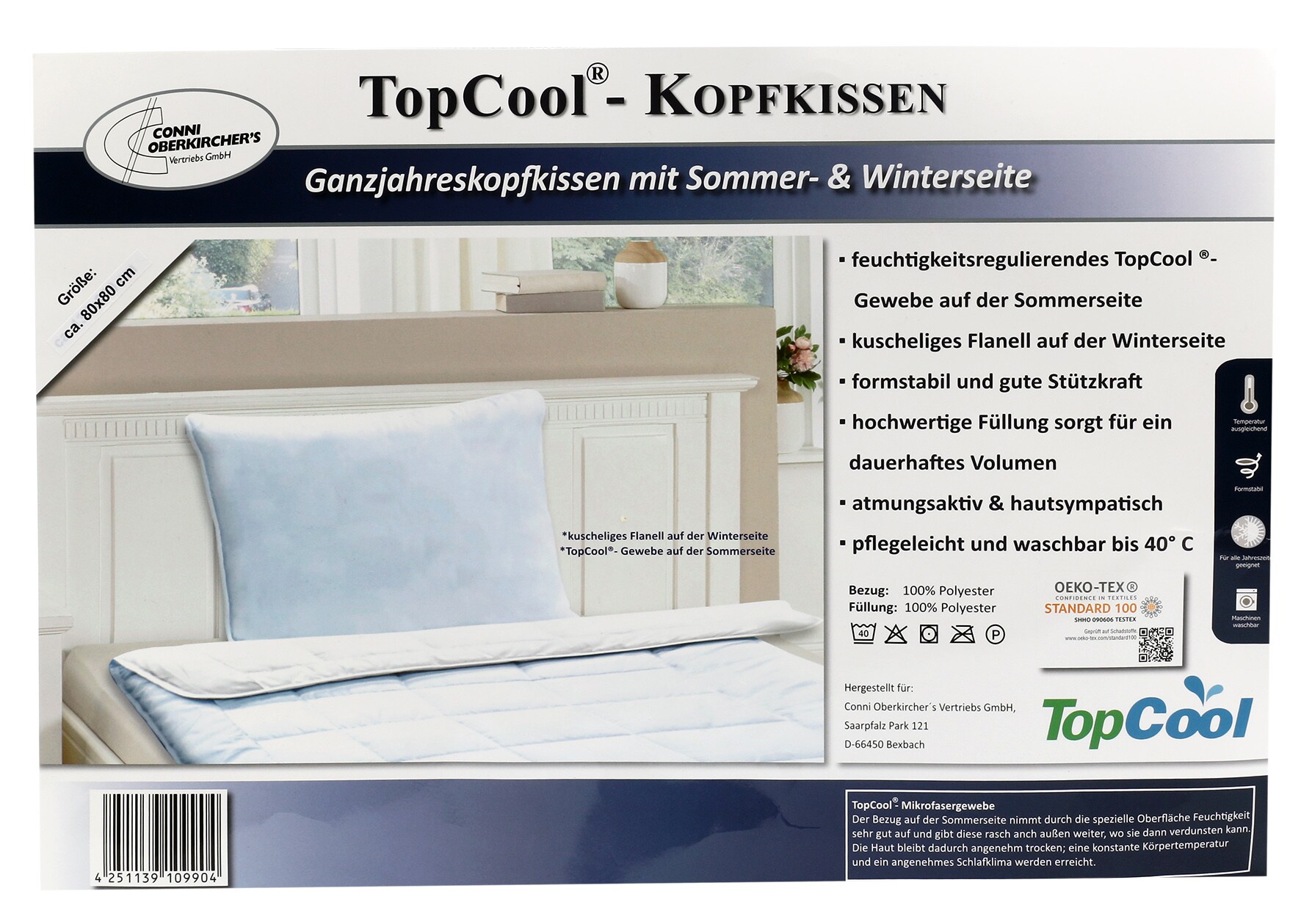 Kopfkissen 80 x 80 cm Sommerseite Winterseite waschbar DUO