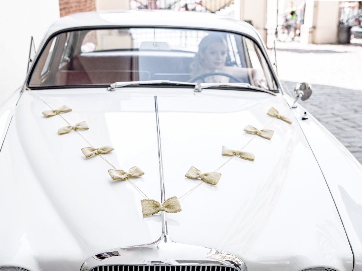 Auto Decoratie Set Bruiloft Jute Strikjes