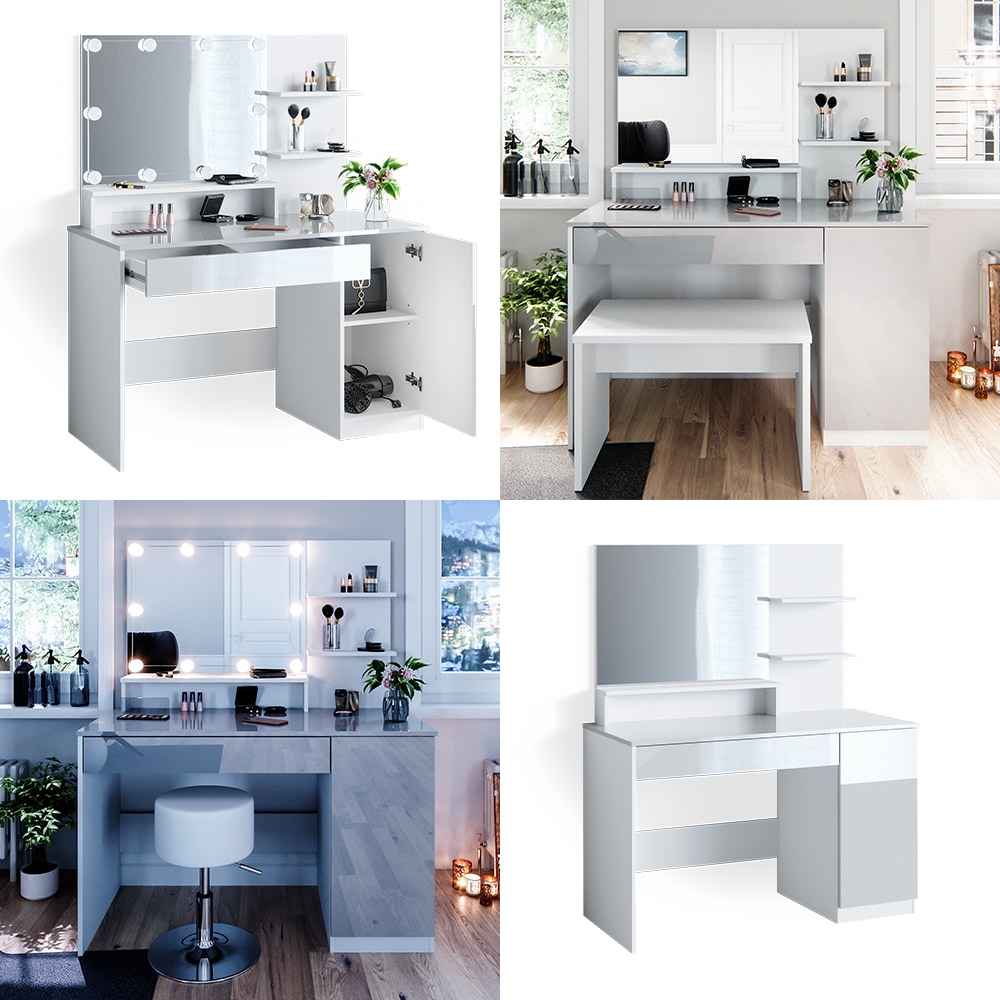Vicco Schminktisch Frisiertisch Schminkkommode Elisa LED Beleuchtung & Sitzbank