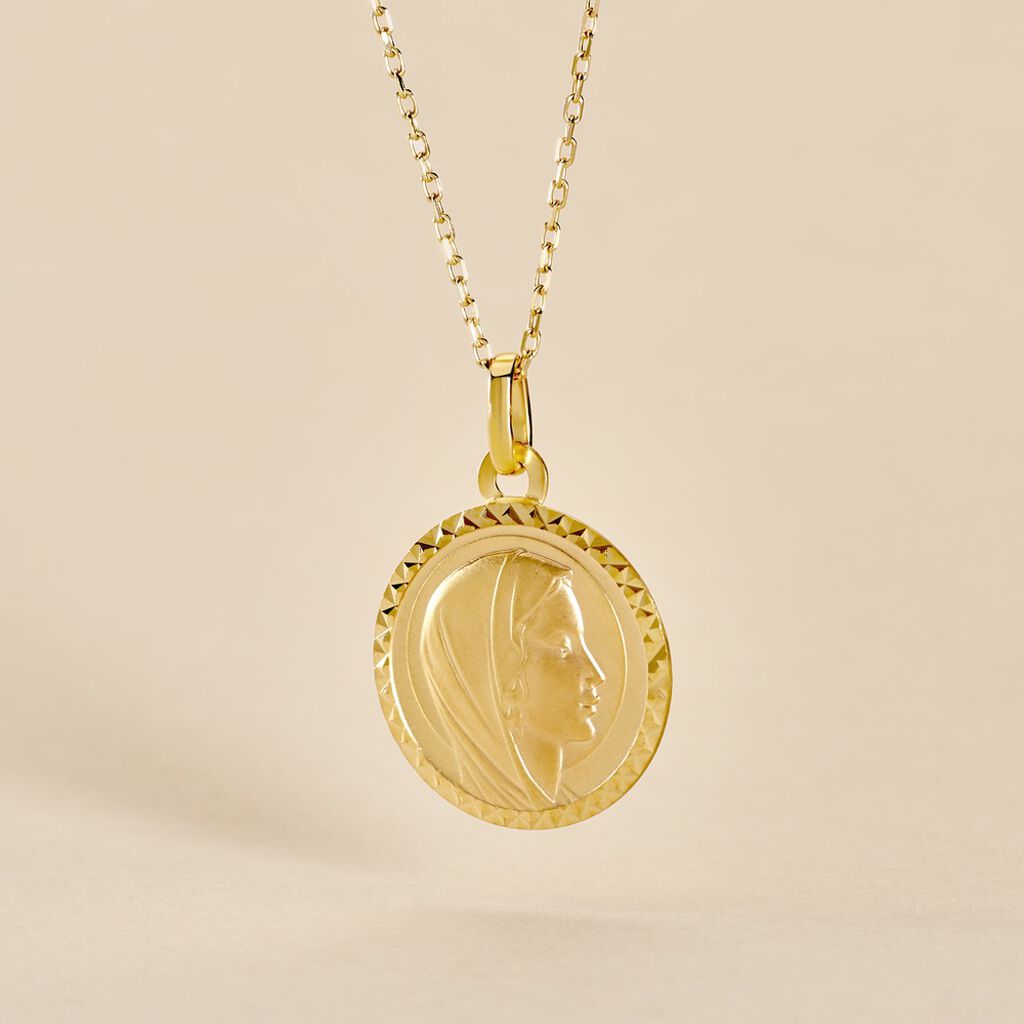 Pendentif Vierge Rond Strie Or Jaune