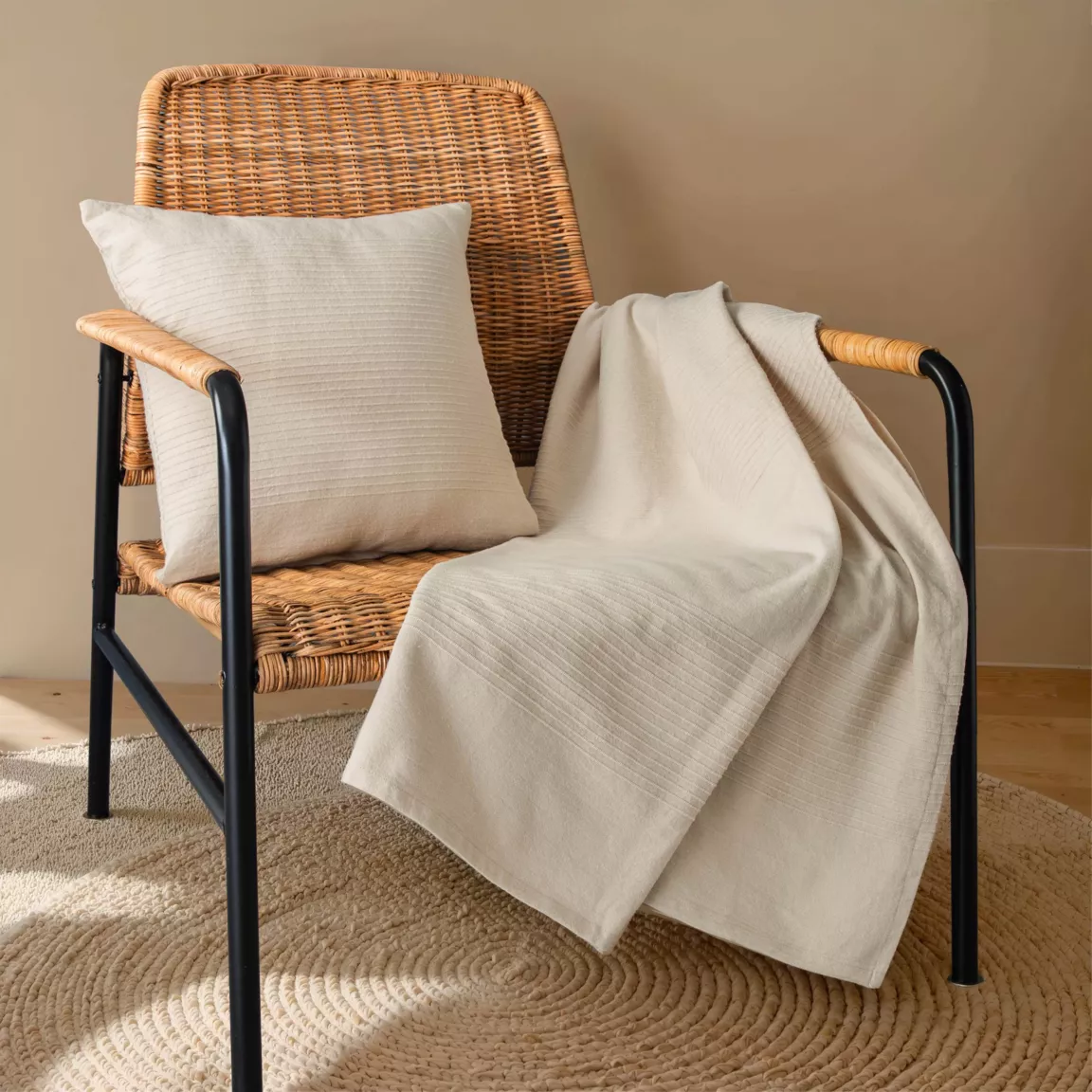 Jeté de lit coton tissé (130 x 160 cm) Léa Beige pampa