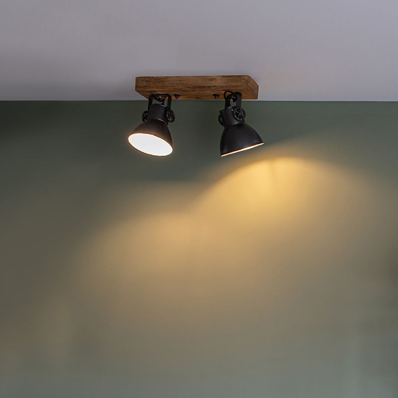 Industriële spot donkergrijs met mango hout 2-lichts - Mangoes