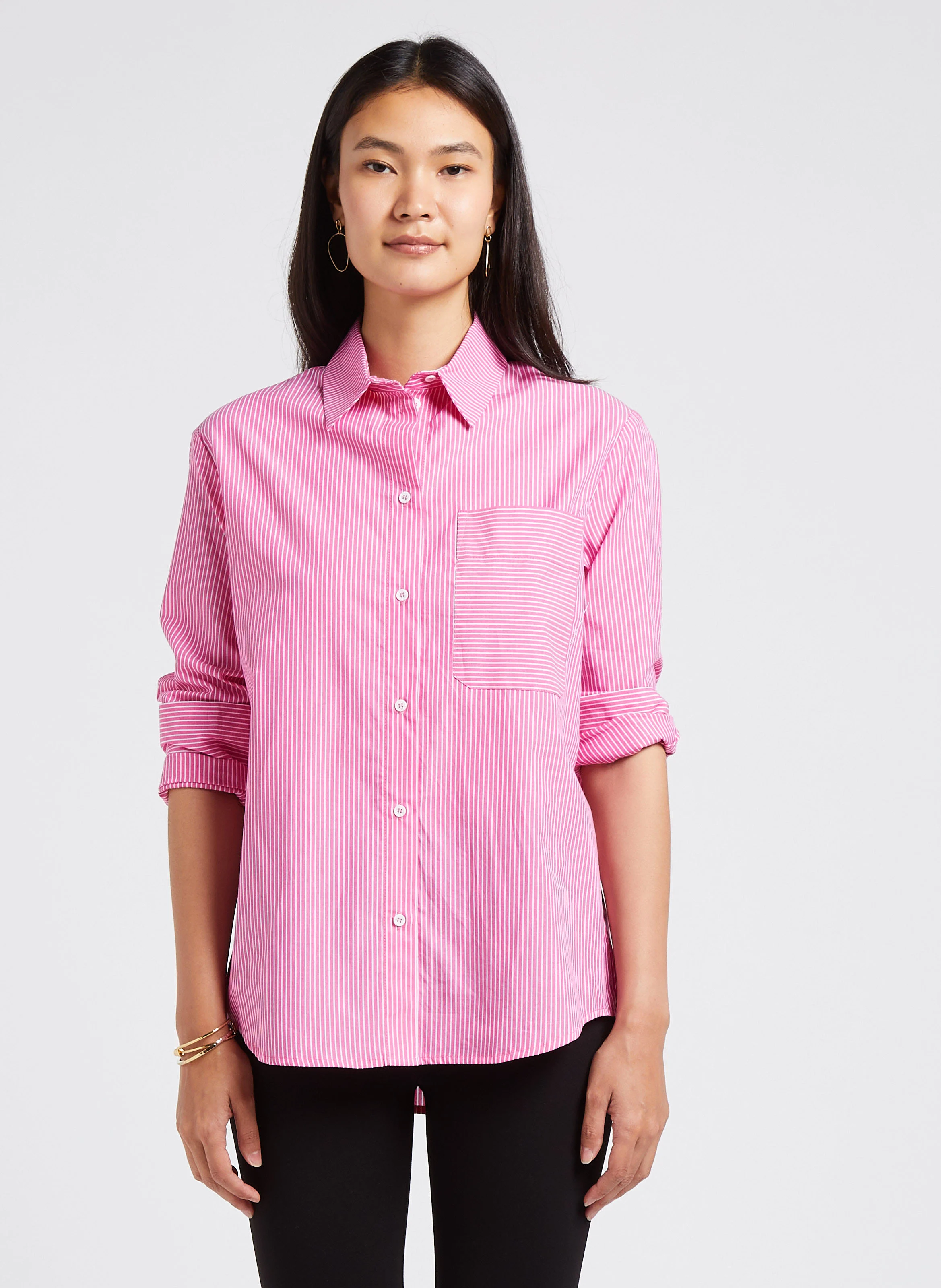 BAILEY - Chemise droit col classique rayée en coton | Rose