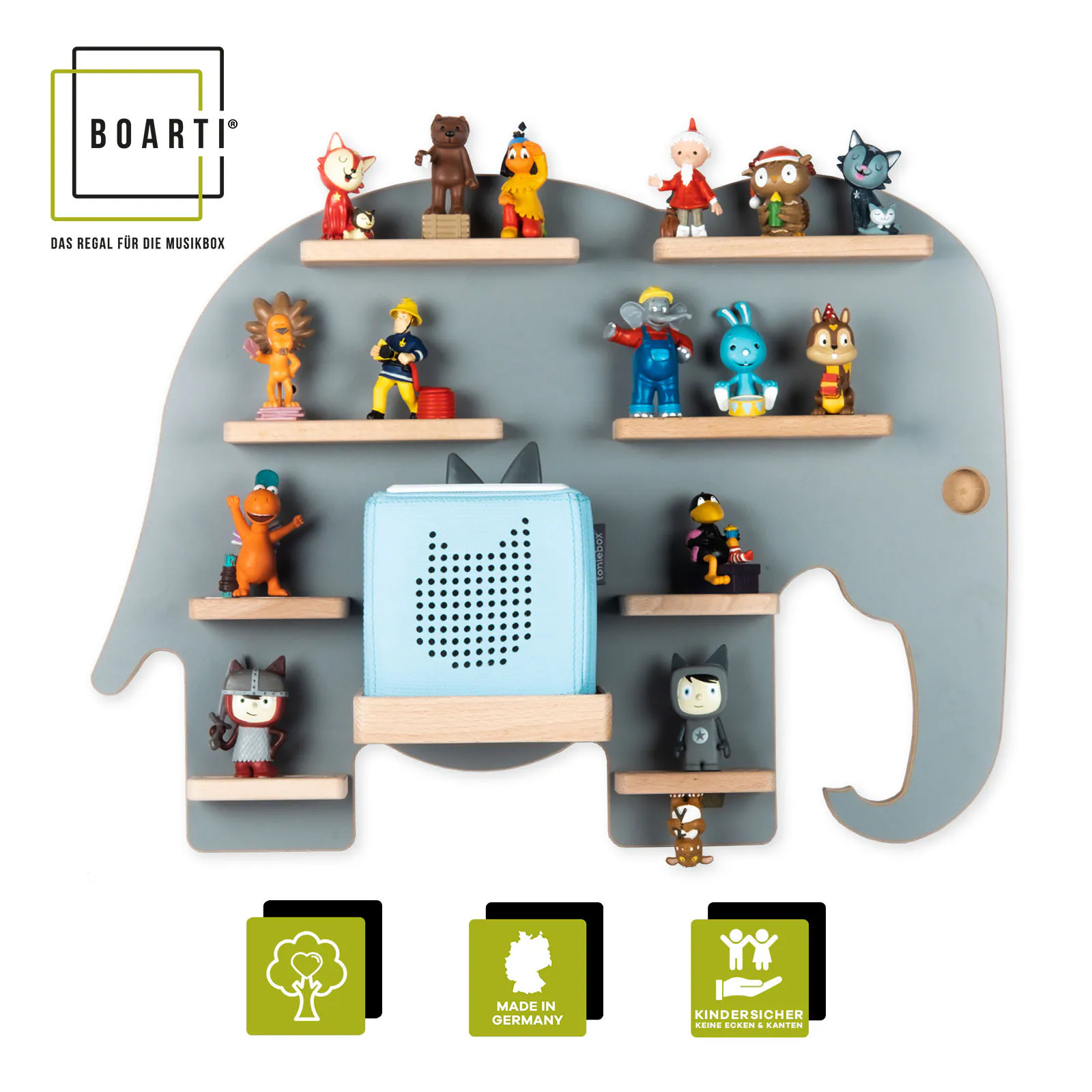 BOARTI Holz Elefant Kinder Regal Toniebox Figuren Wandregal Tonies Musikbox