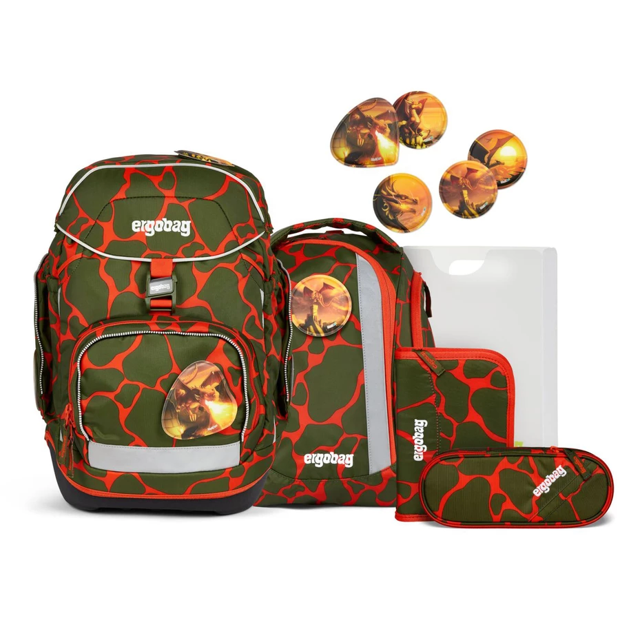 Ergobag Pack Lumi - Schulrucksack Set 6tlg. Modell 2024 FeuerspeiBär