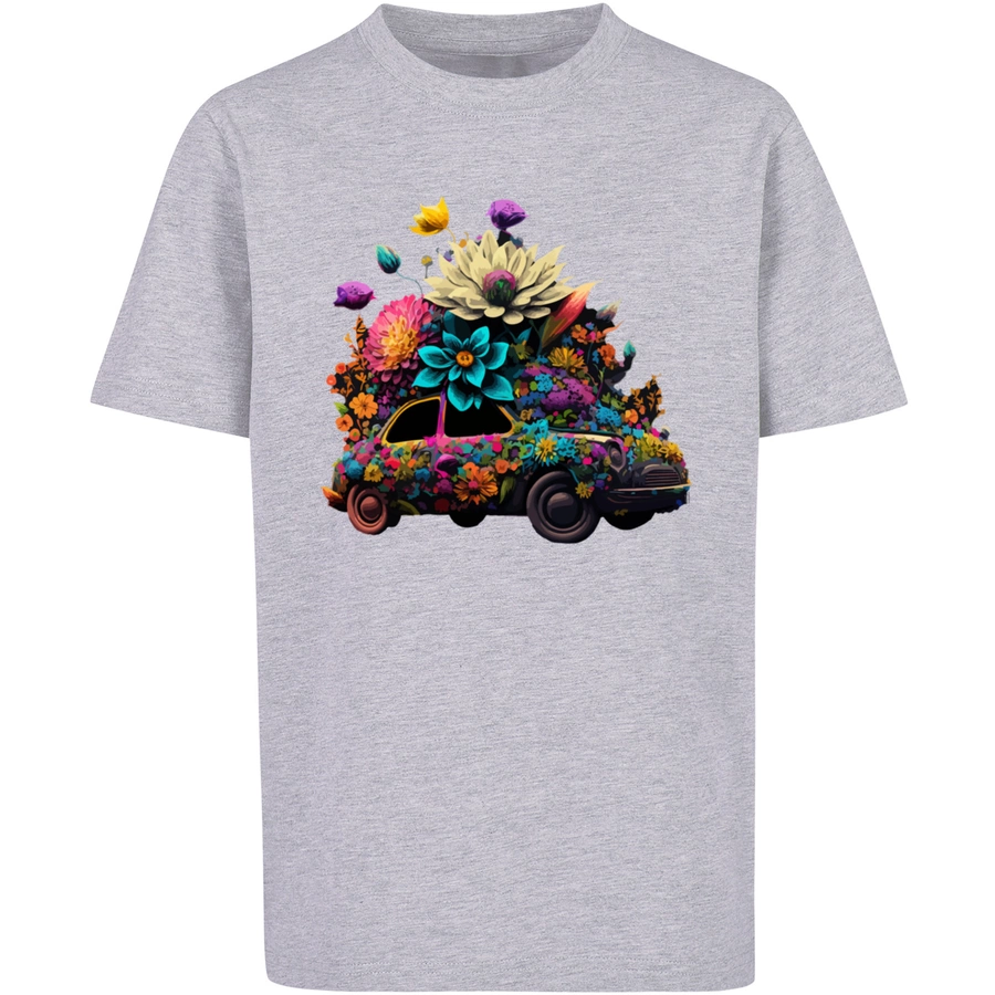 F4NT4STIC T-Shirt Blumen Auto Unisex Tee heather grey