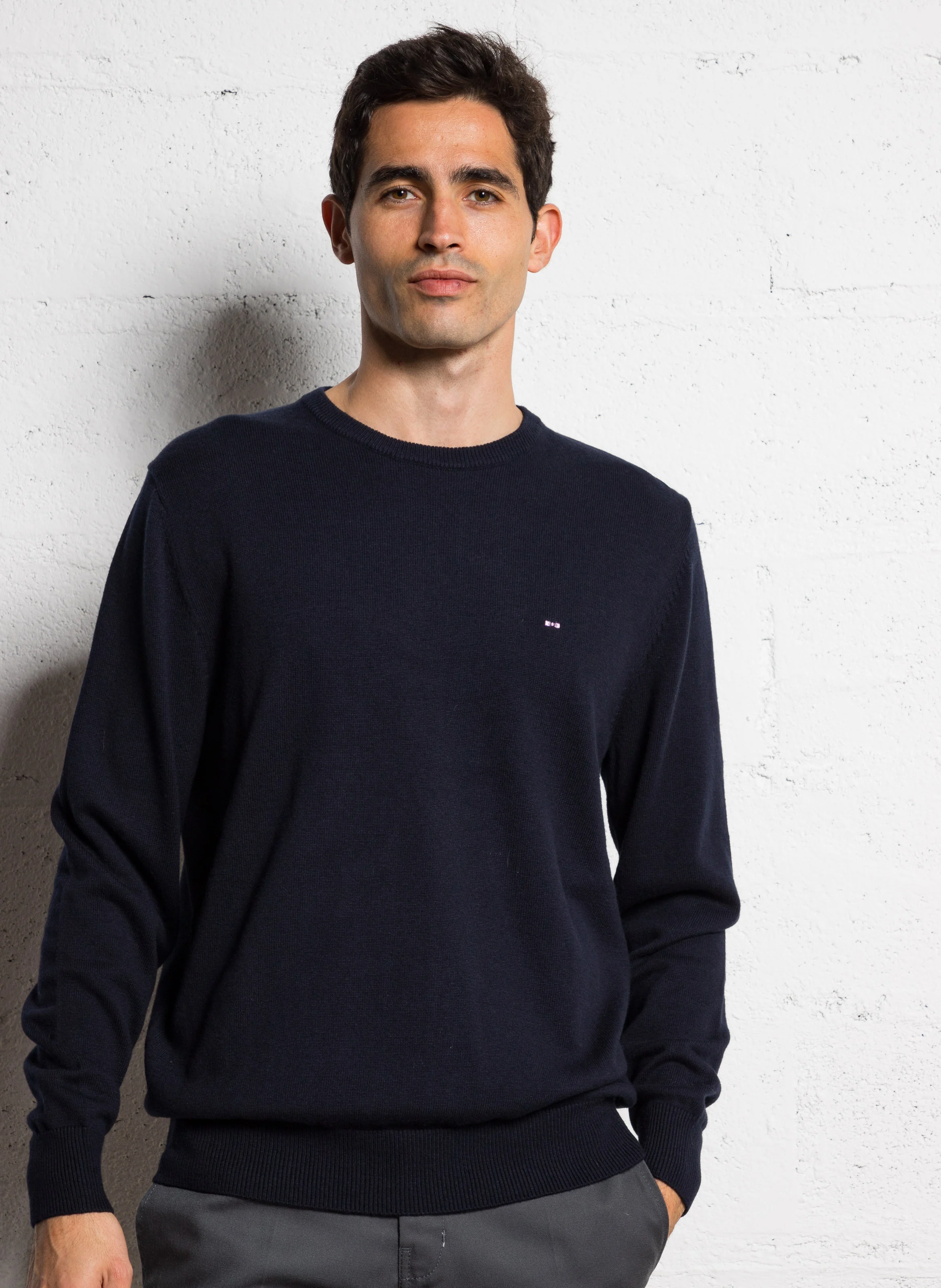 Pull droit en laine mélangée | Bleu