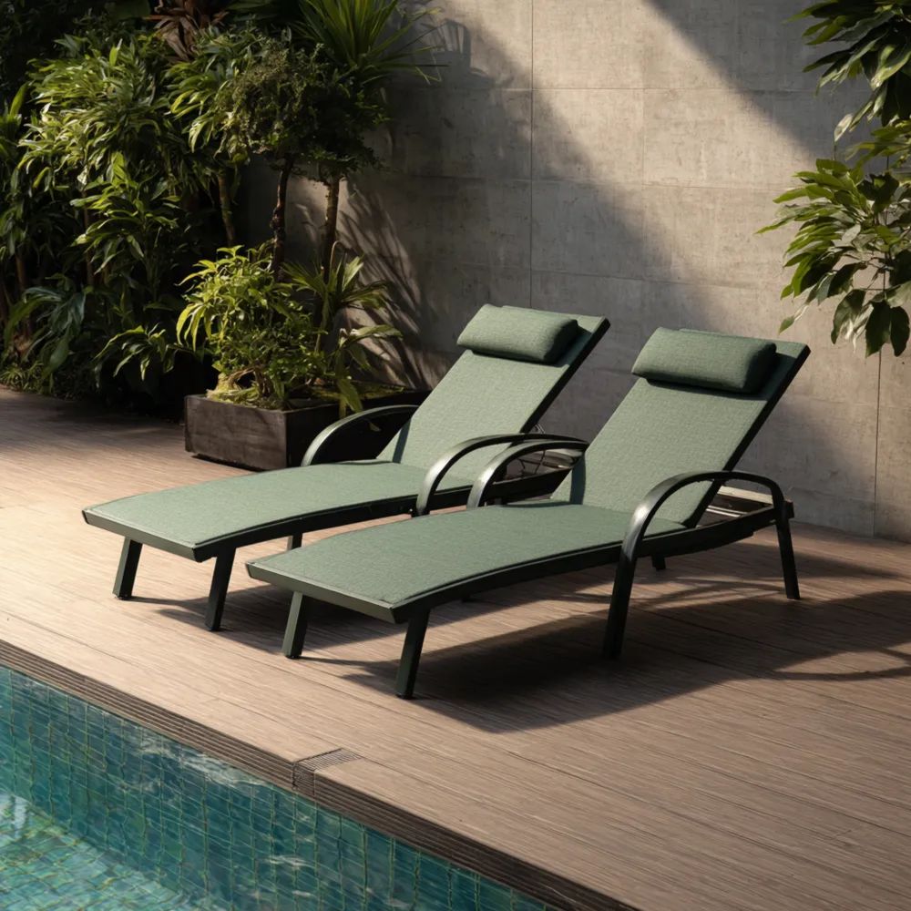 Gartenliegen Aluminium-Gestell 200x70x35 cm – Dunkelgrün – Modernes De