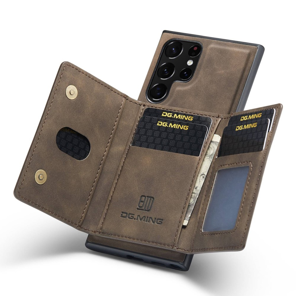 2in1 Samsung Galaxy S23 Ultra 5G Leder Hülle Wallet   Magnetisches Kreditkartenfach - Dunkelbraun