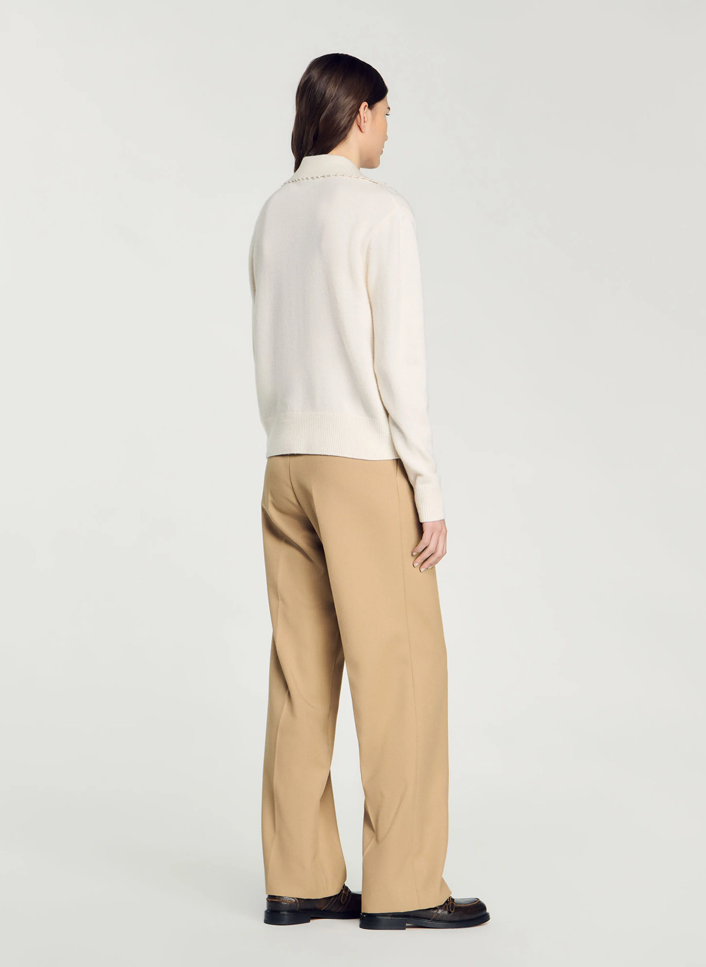 Pull ample col polo en laine| Blanc