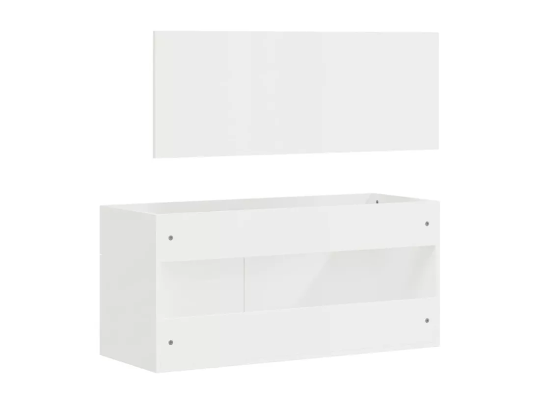 Armoire de bain avec miroir blanc brillant bois d'ingénierie